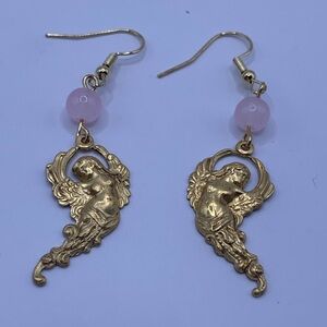 Art Nouveau Victorian Goddess Earrings Rose Quartz